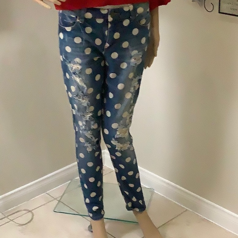 FOREVER  21 Polka Dot  destroyed jeans  size 26